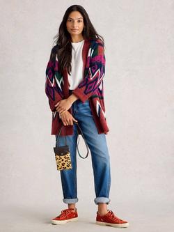 White Stuff Alice Chevron Open Neck Cardigan, Plum/Multi, Plum/Multi