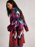 White Stuff Alice Chevron Open Neck Cardigan, Plum/Multi