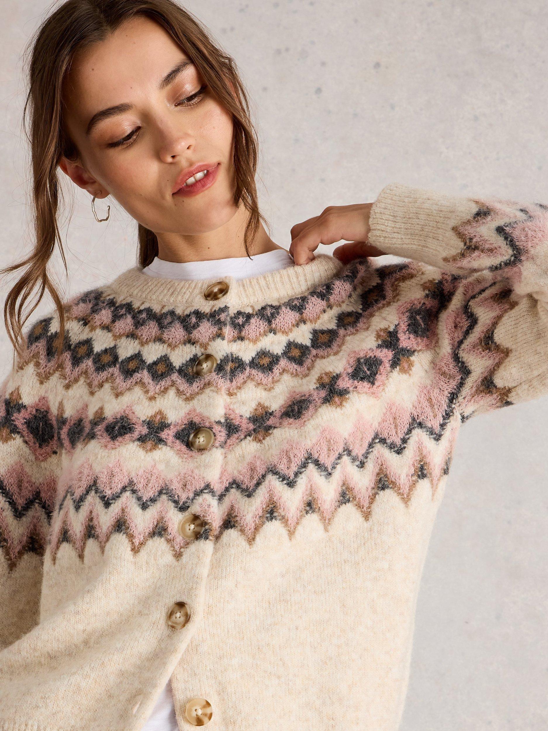 Product image 3 of 6, which shows White Stuff Arctic Fair isle Cardigan, Natural, 10