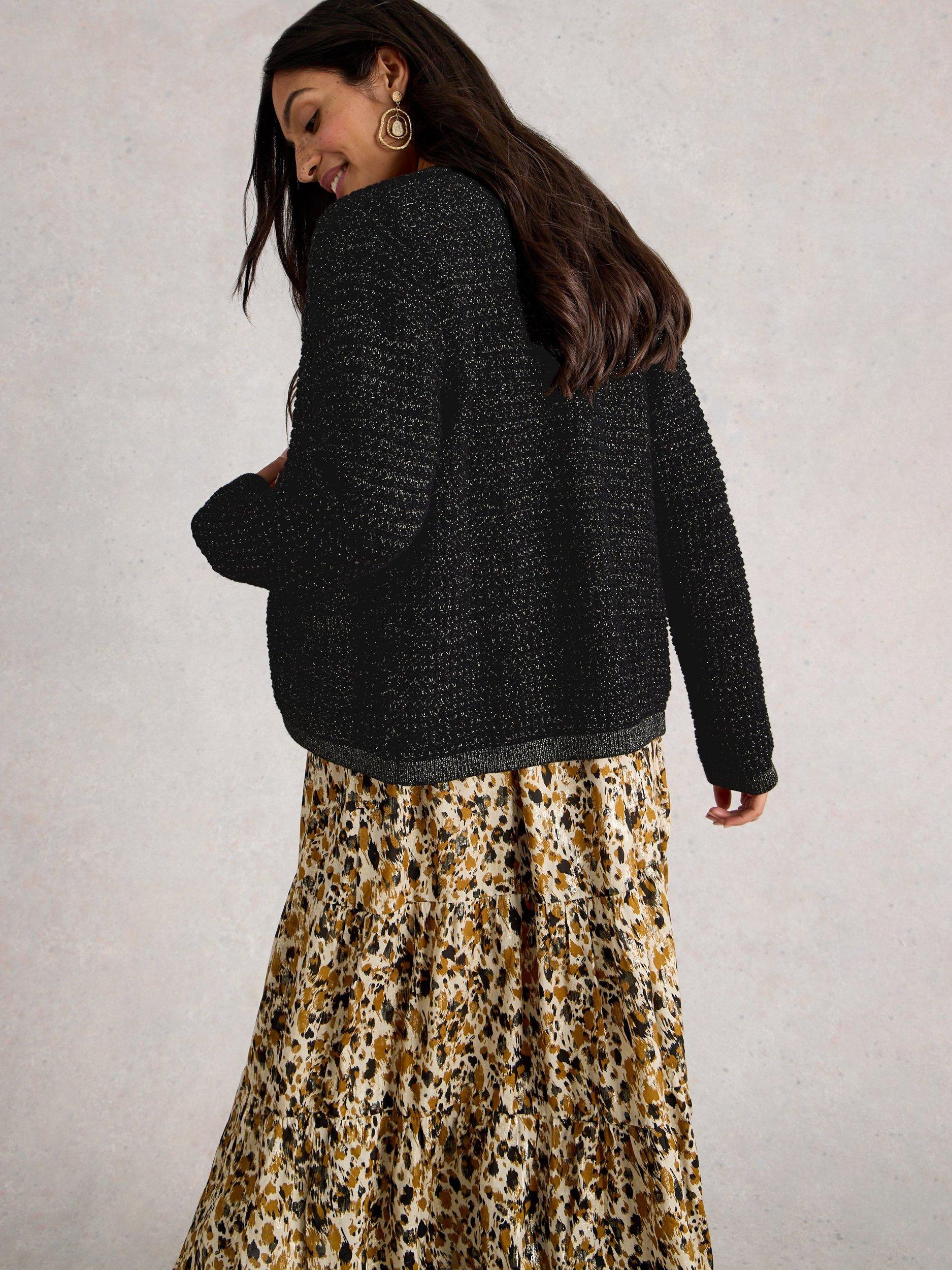 Product image 2 of 6, which shows White Stuff Belle Sparkle Cardigan, Pure Black, 12