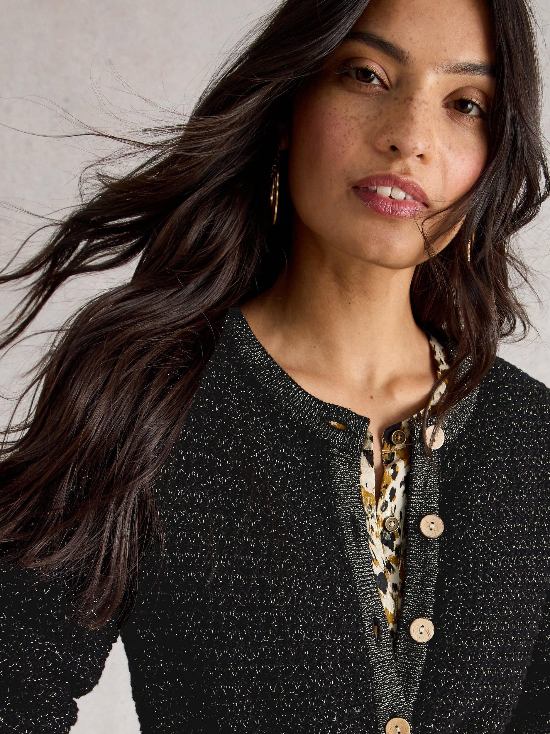 Product image 3 of 6, which shows White Stuff Belle Sparkle Cardigan, Pure Black, 12
