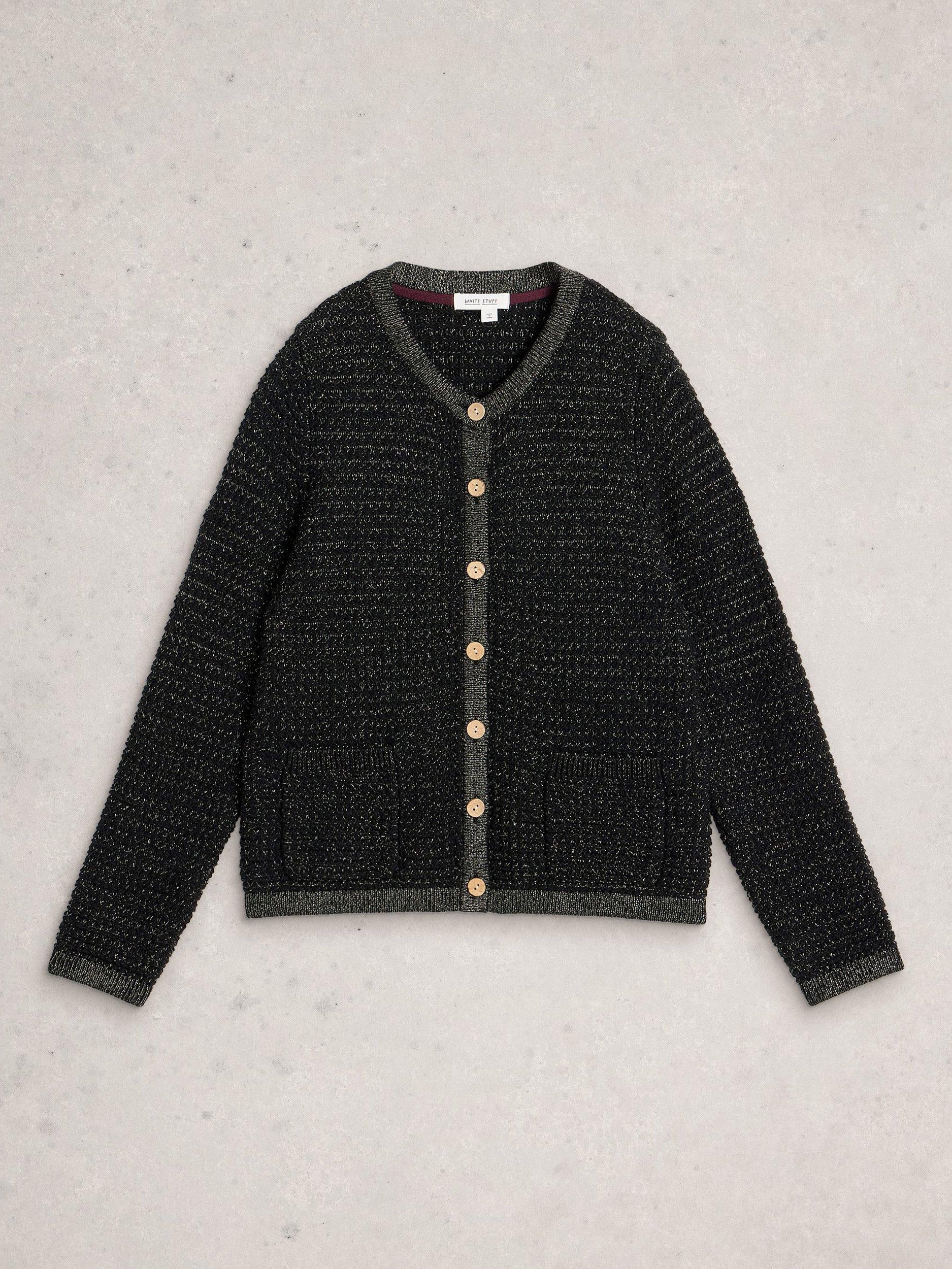 Product image 5 of 6, which shows White Stuff Belle Sparkle Cardigan, Pure Black, 12