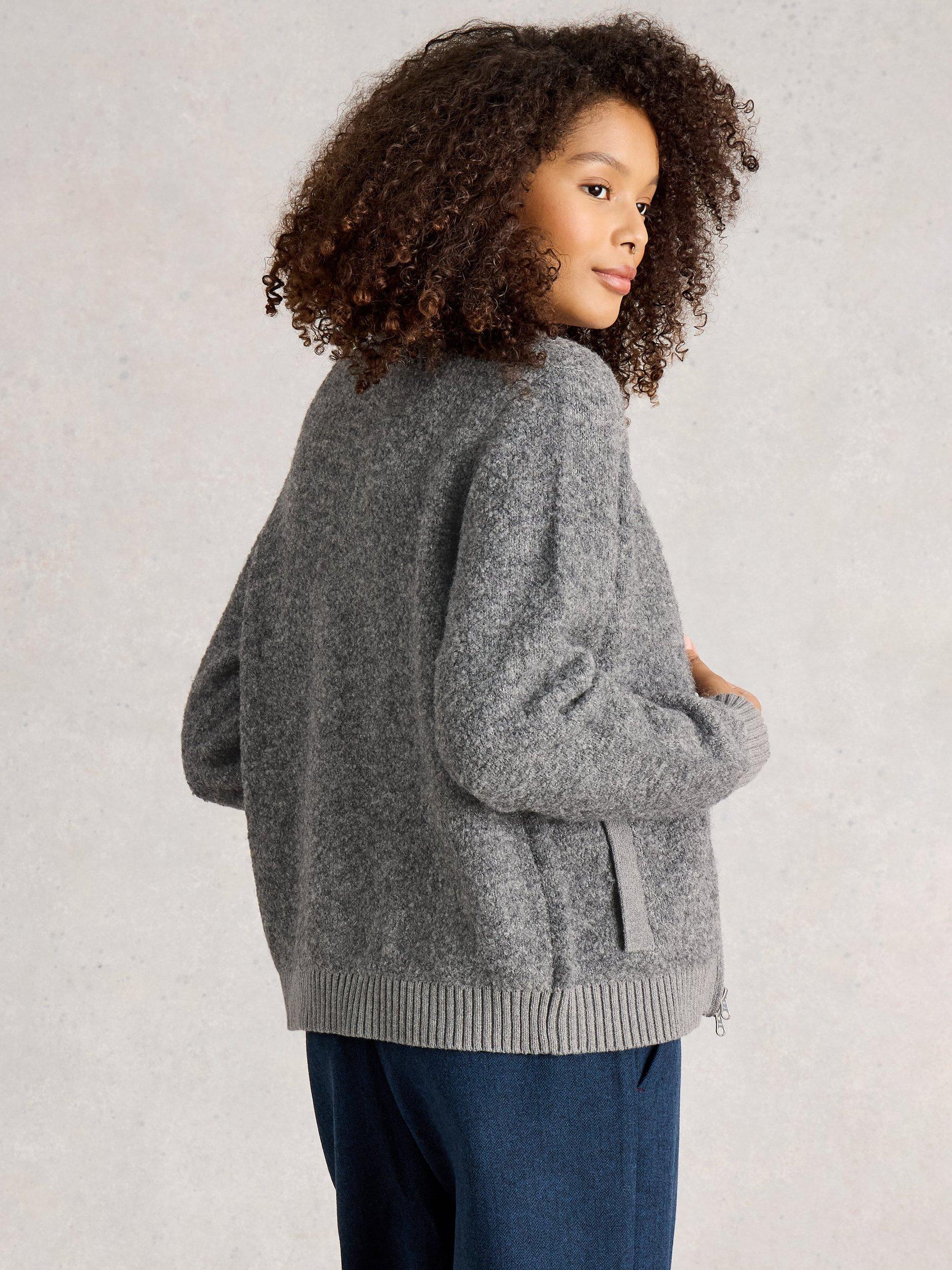 Product image 2 of 6, which shows White Stuff Bobby Boucle Zip Through Cardigan, Mid Grey, 6