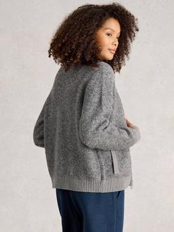 White Stuff Bobby Boucle Zip Through Cardigan, Mid Grey - view 2, Mid Grey