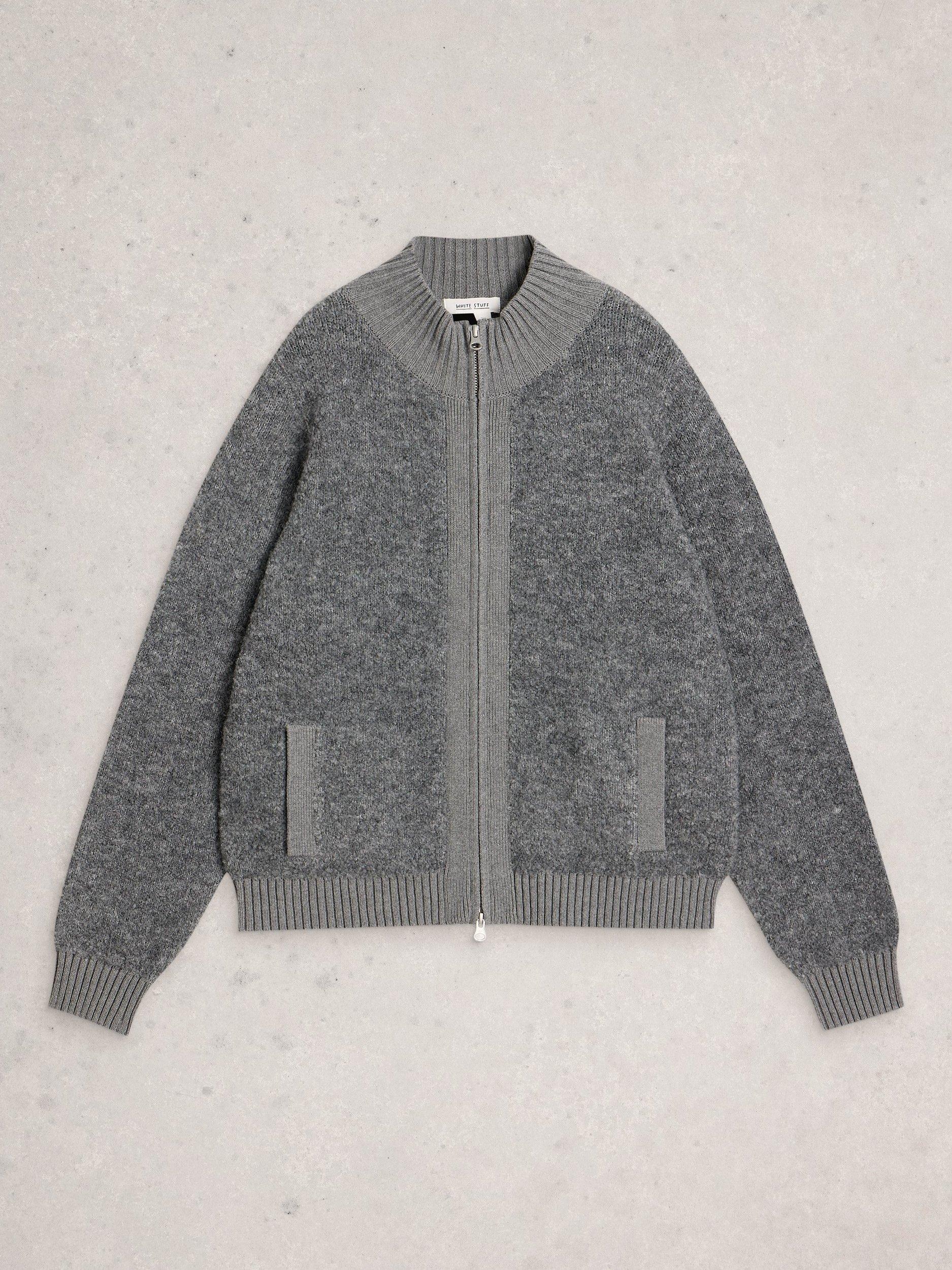 Product image 5 of 6, which shows White Stuff Bobby Boucle Zip Through Cardigan, Mid Grey, 6