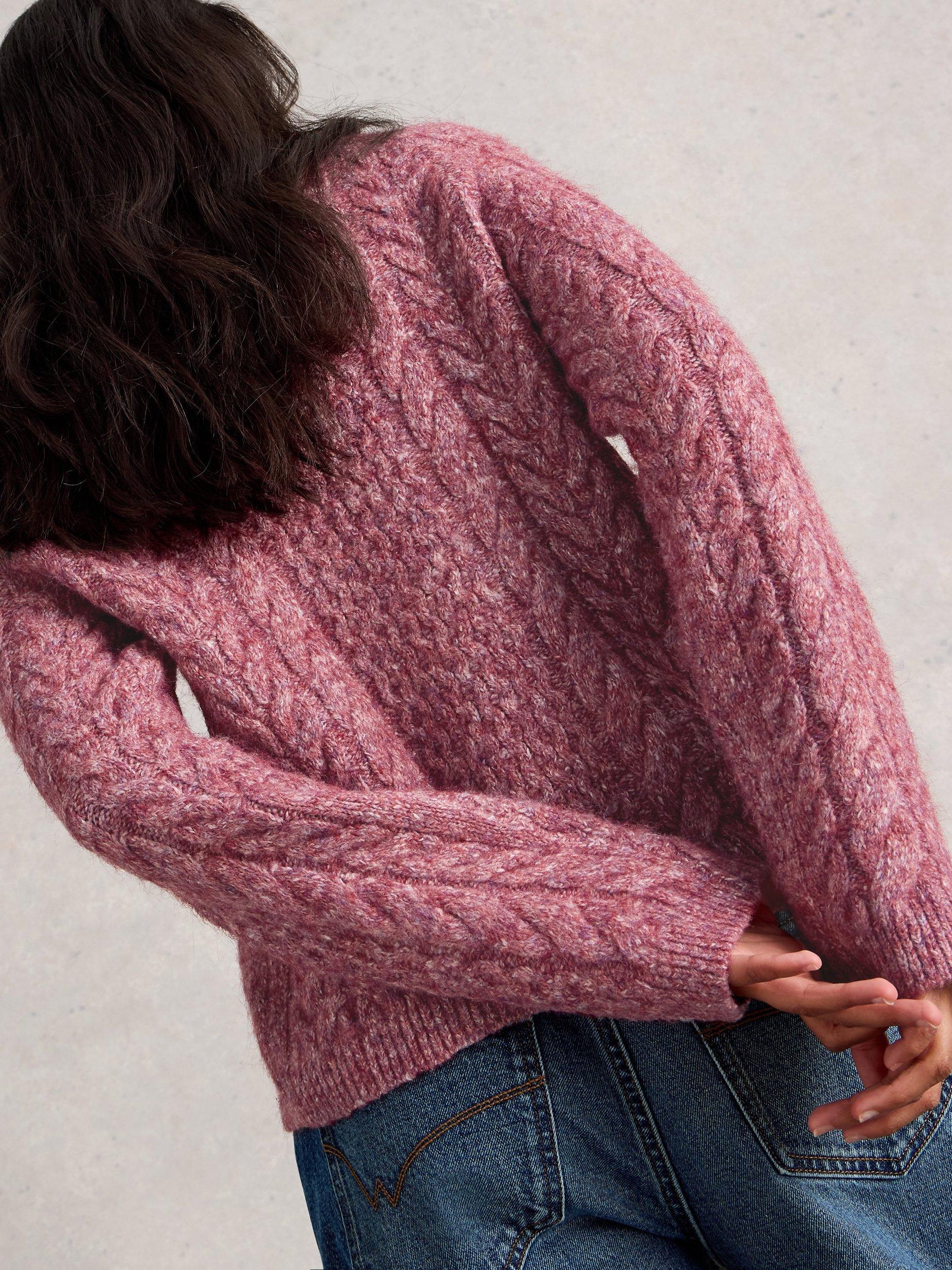 Product image 2 of 6, which shows White Stuff Carly Crew Neck Chunky Cardigan, Mid Pink, 16