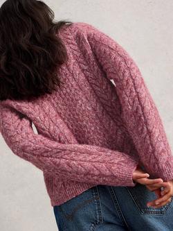 White Stuff Carly Crew Neck Chunky Cardigan - view 2, Mid Pink