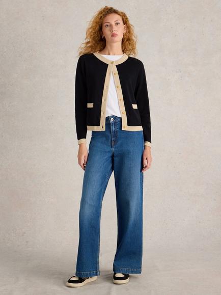 White Stuff Charlotte Colour Block Cardigan, Black