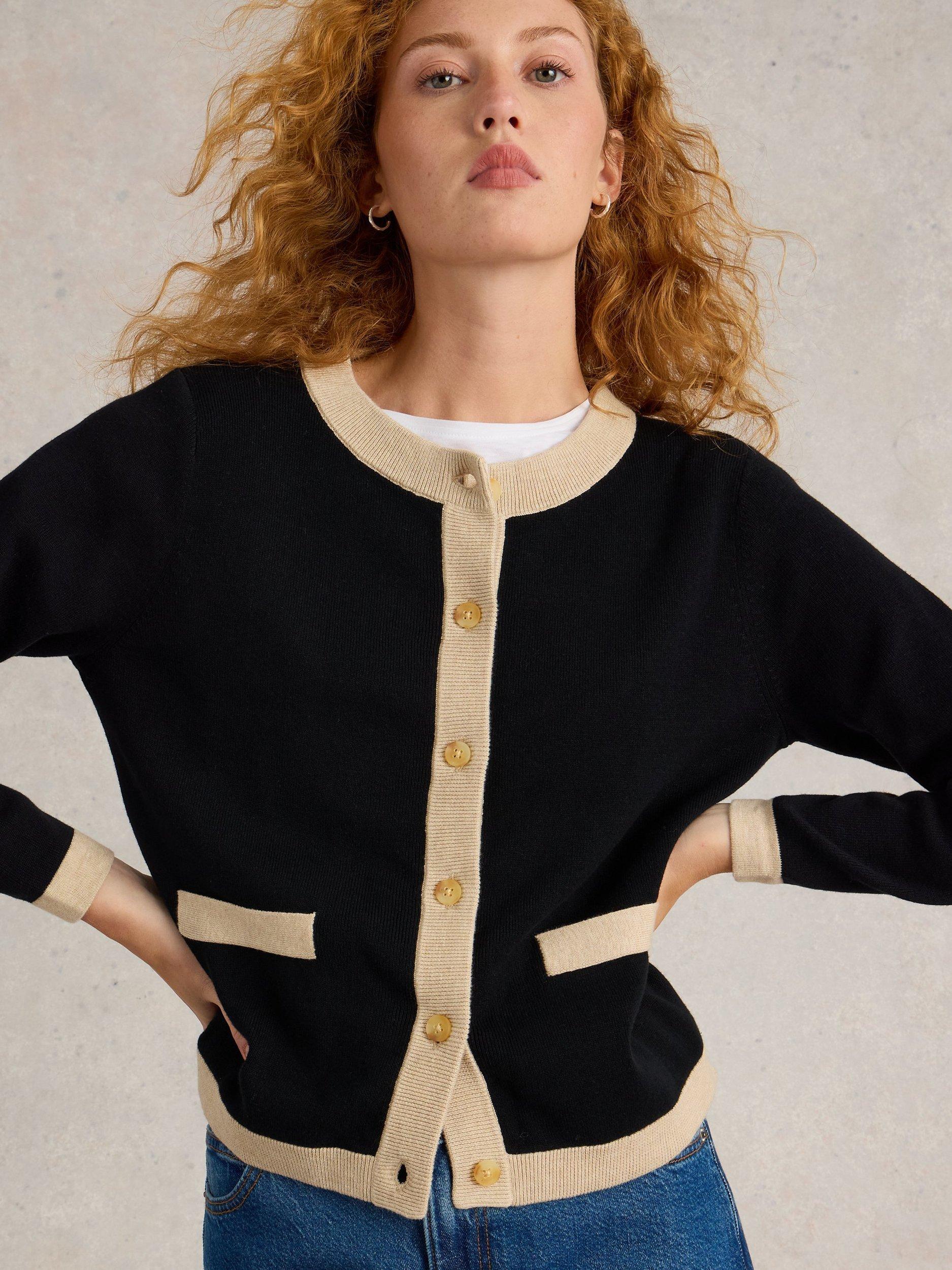 Product image 3 of 7, which shows White Stuff Charlotte Colour Block Cardigan, Black, 6