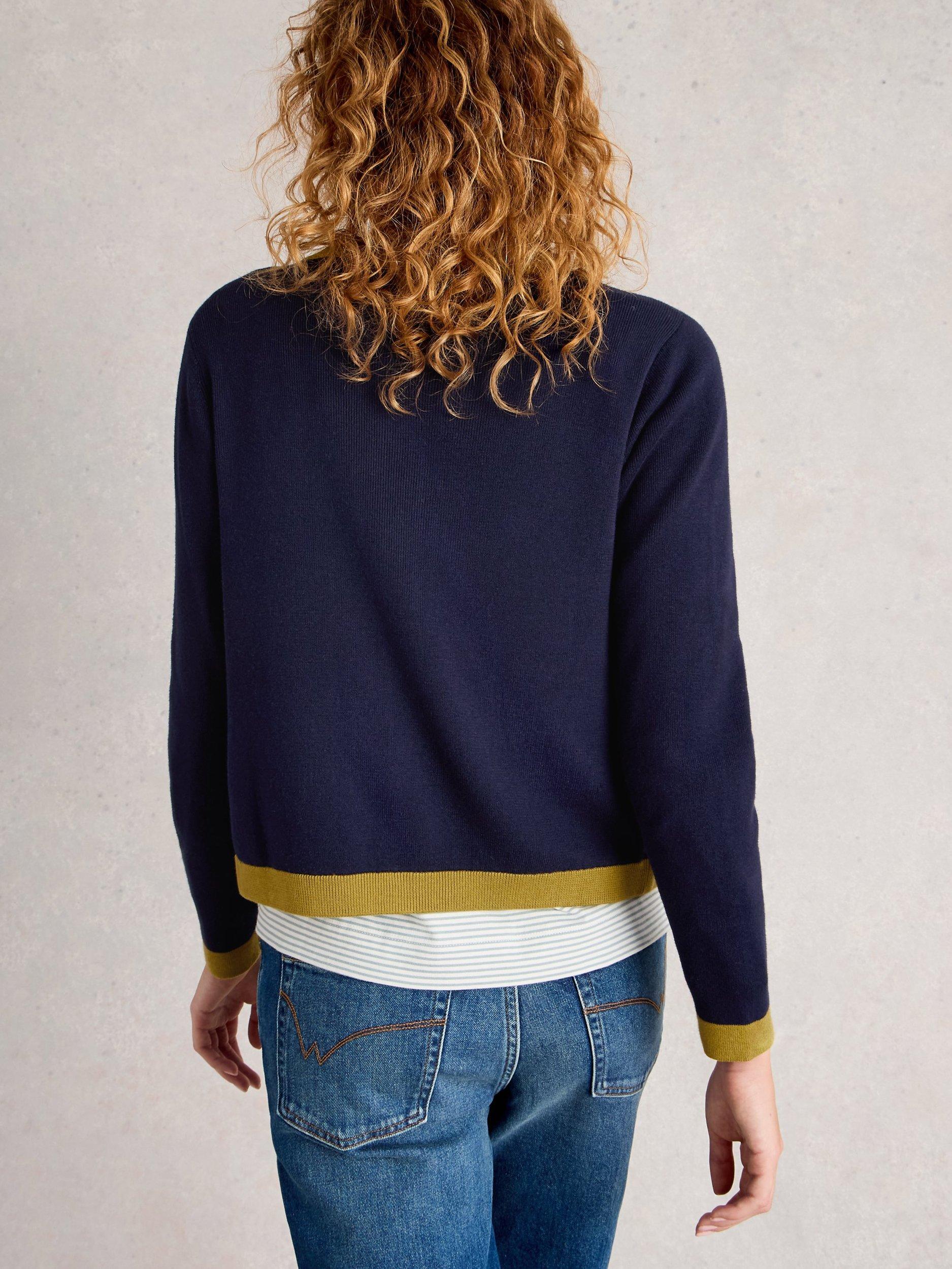Product image 2 of 6, which shows White Stuff Charlotte Colour Block Cardigan, Dark Navy, 6