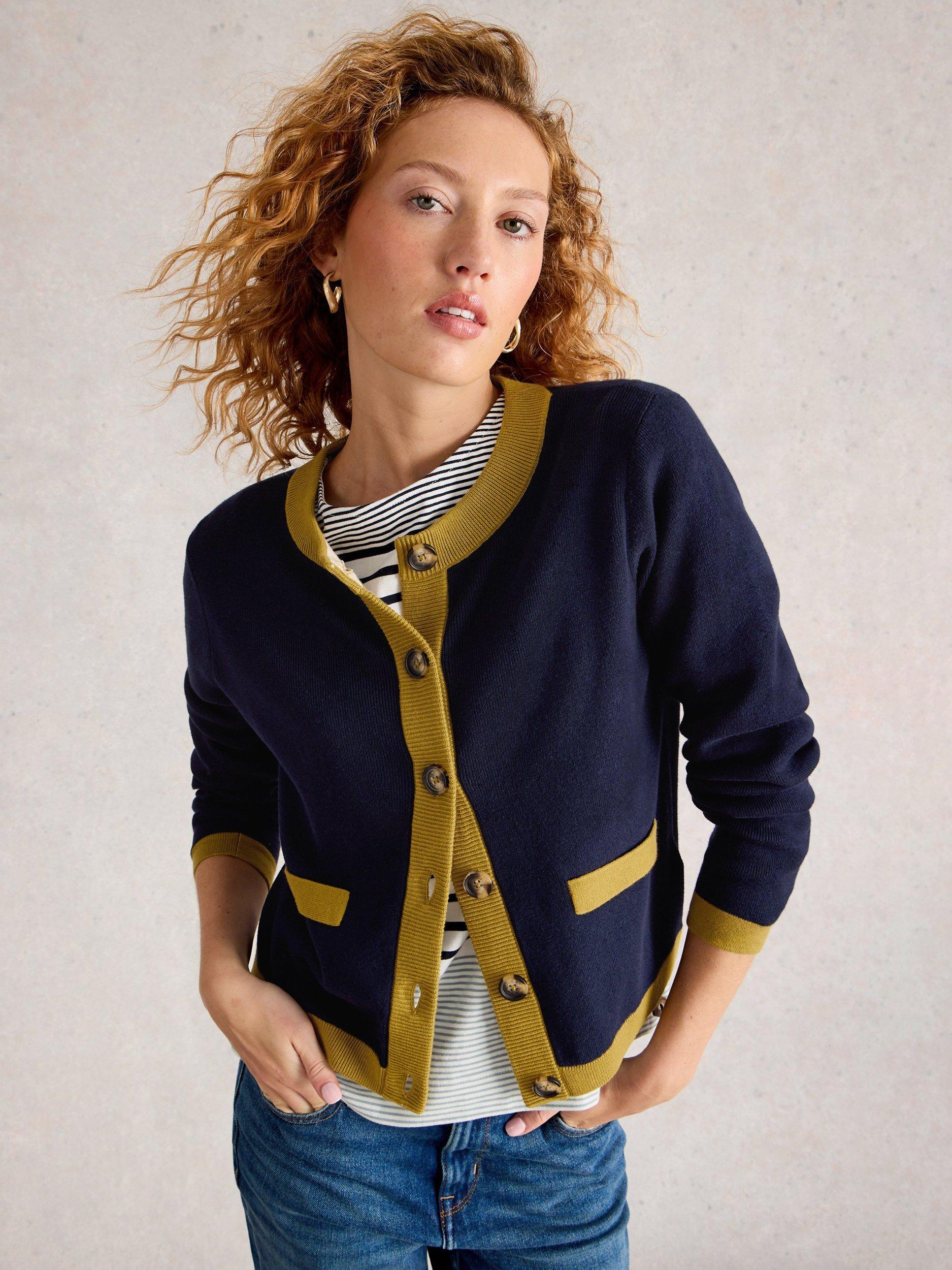 Product image 3 of 6, which shows White Stuff Charlotte Colour Block Cardigan, Dark Navy, 6