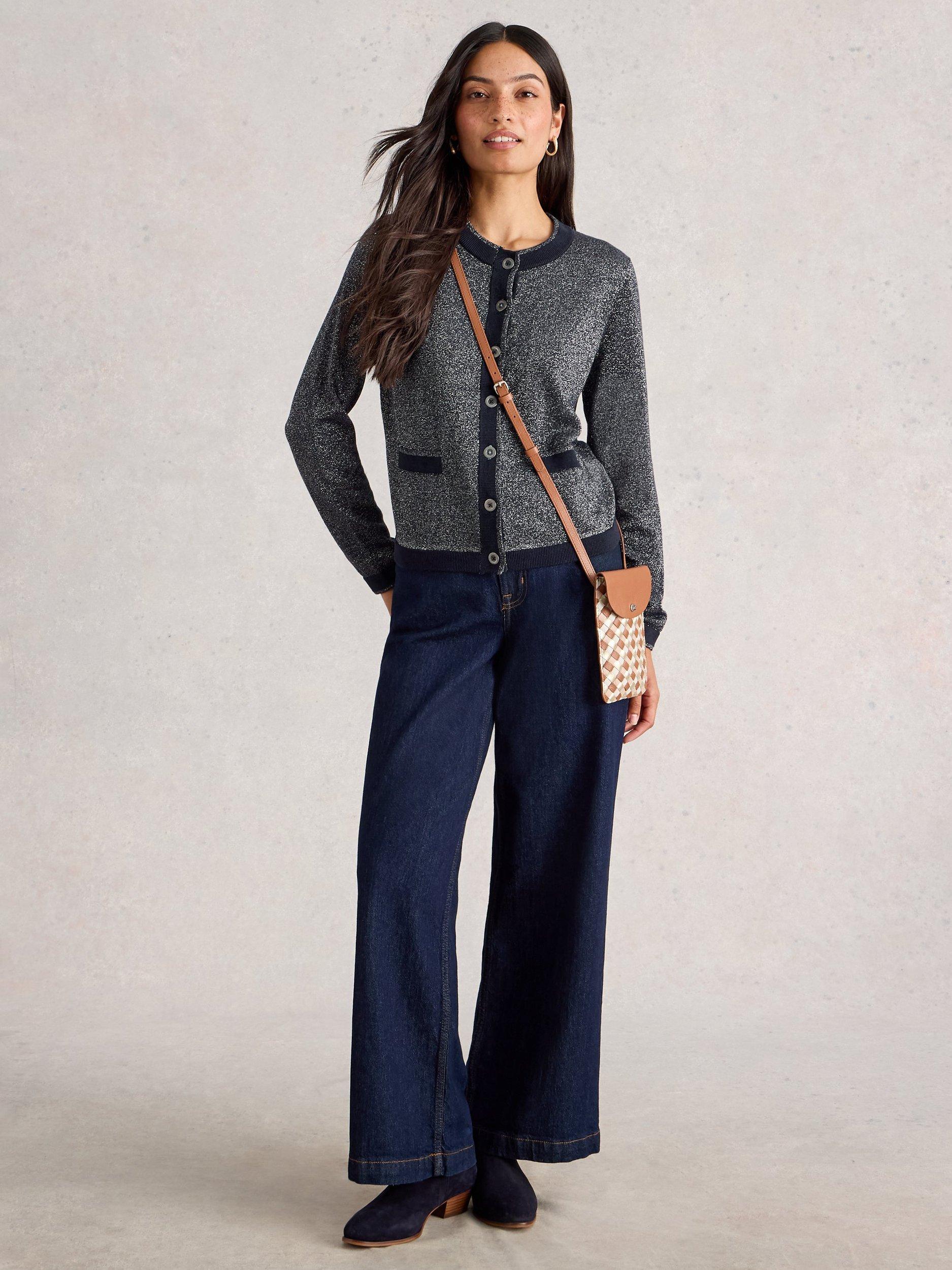 Product image 1 of 6, which shows White Stuff Charlotte Sparkle Cardigan, Dark Navy, 8