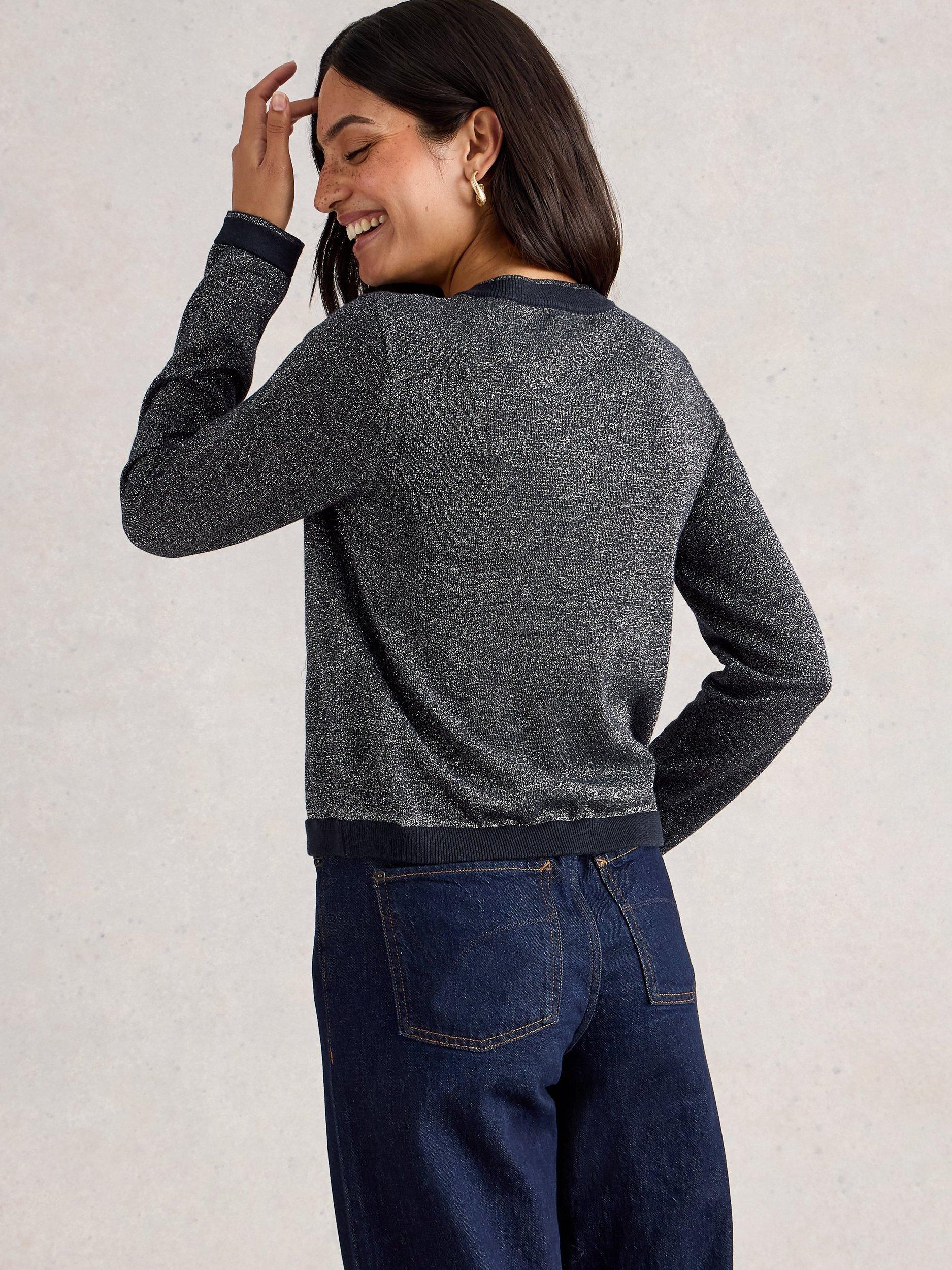 Product image 2 of 6, which shows White Stuff Charlotte Sparkle Cardigan, Dark Navy, 8