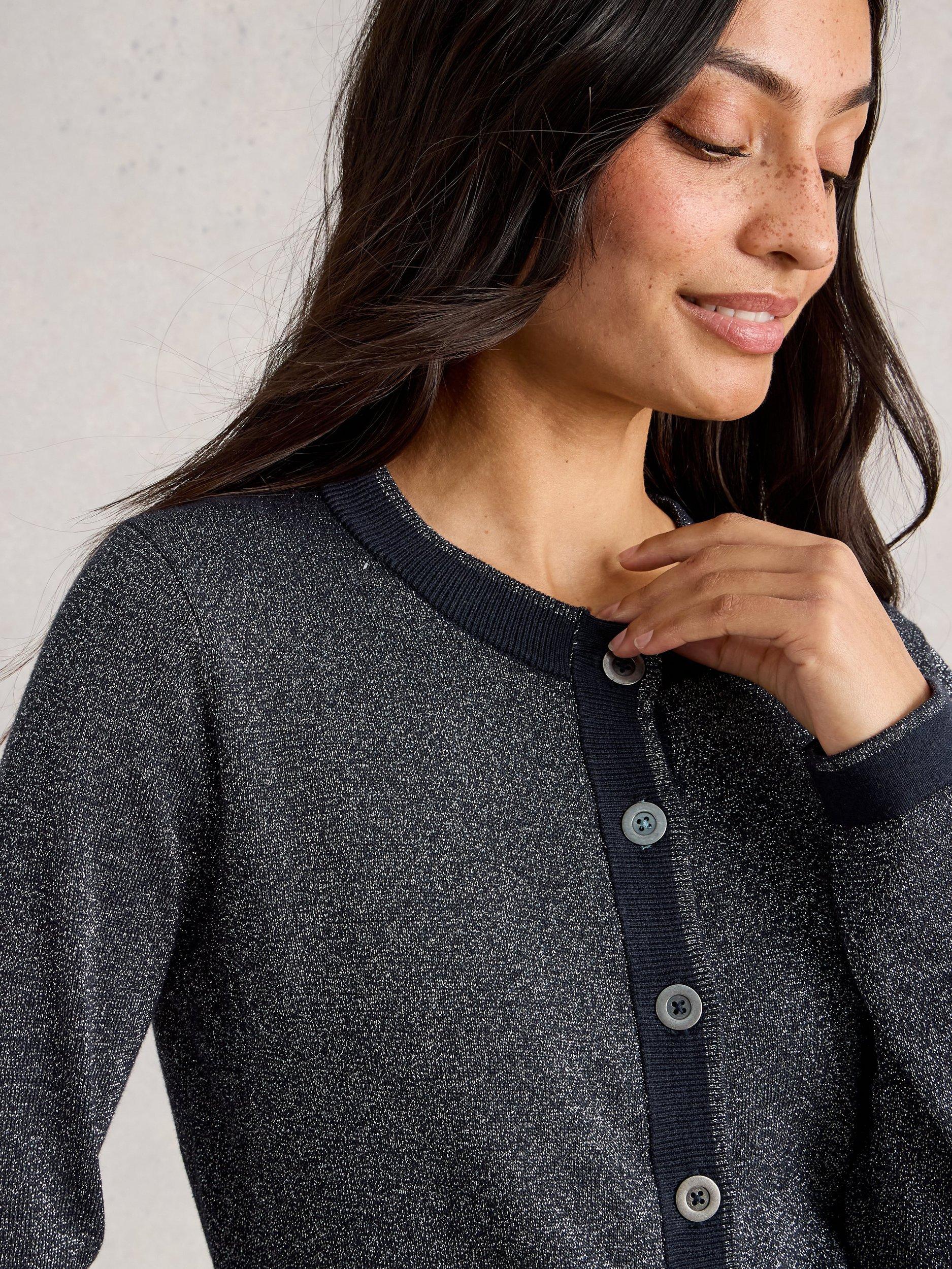 Product image 3 of 6, which shows White Stuff Charlotte Sparkle Cardigan, Dark Navy, 8