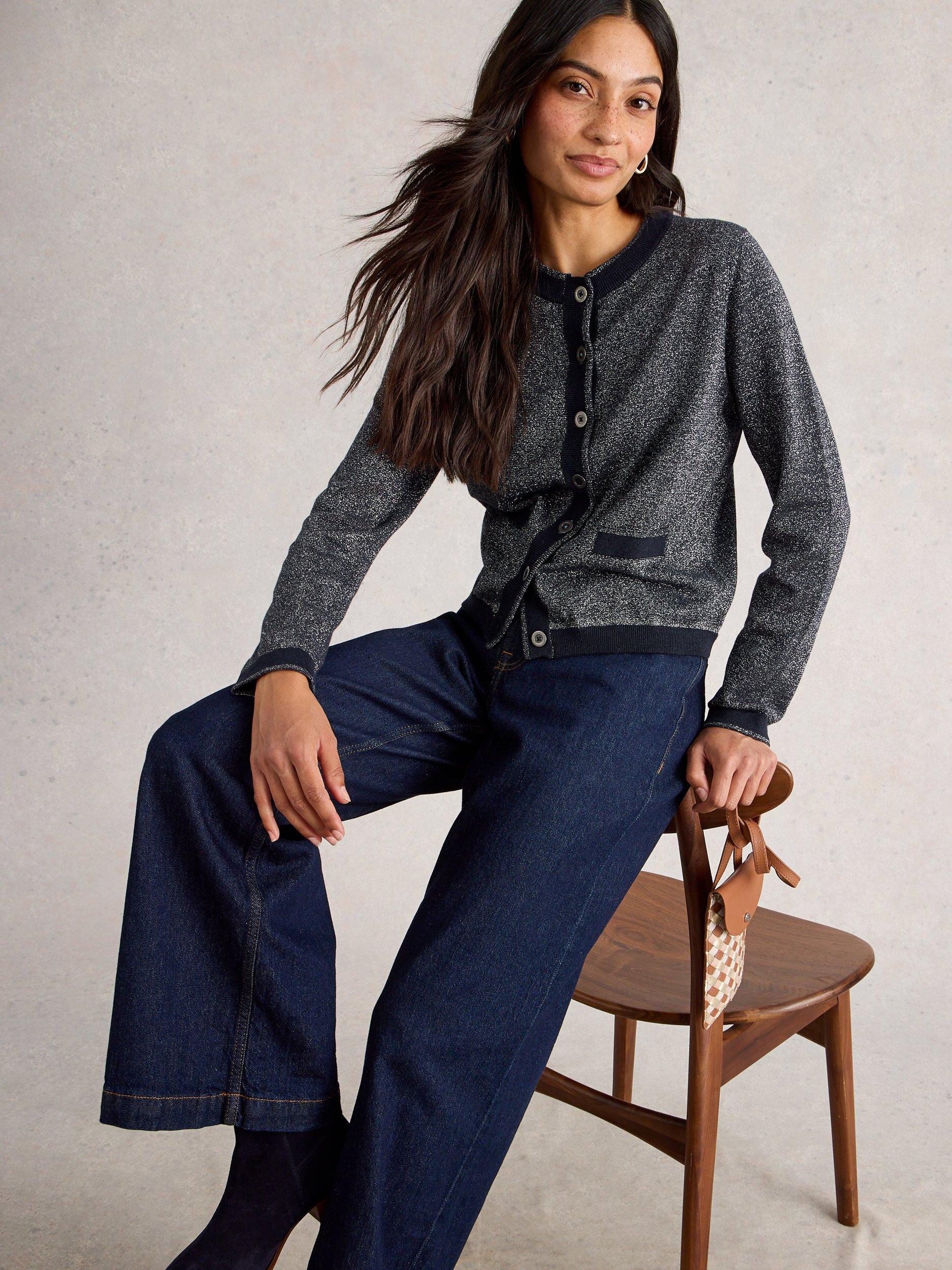 Product image 4 of 6, which shows White Stuff Charlotte Sparkle Cardigan, Dark Navy, 8