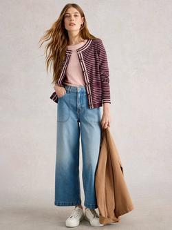 White Stuff Charlotte Cotton Striped Cardigan, Purple/Multi