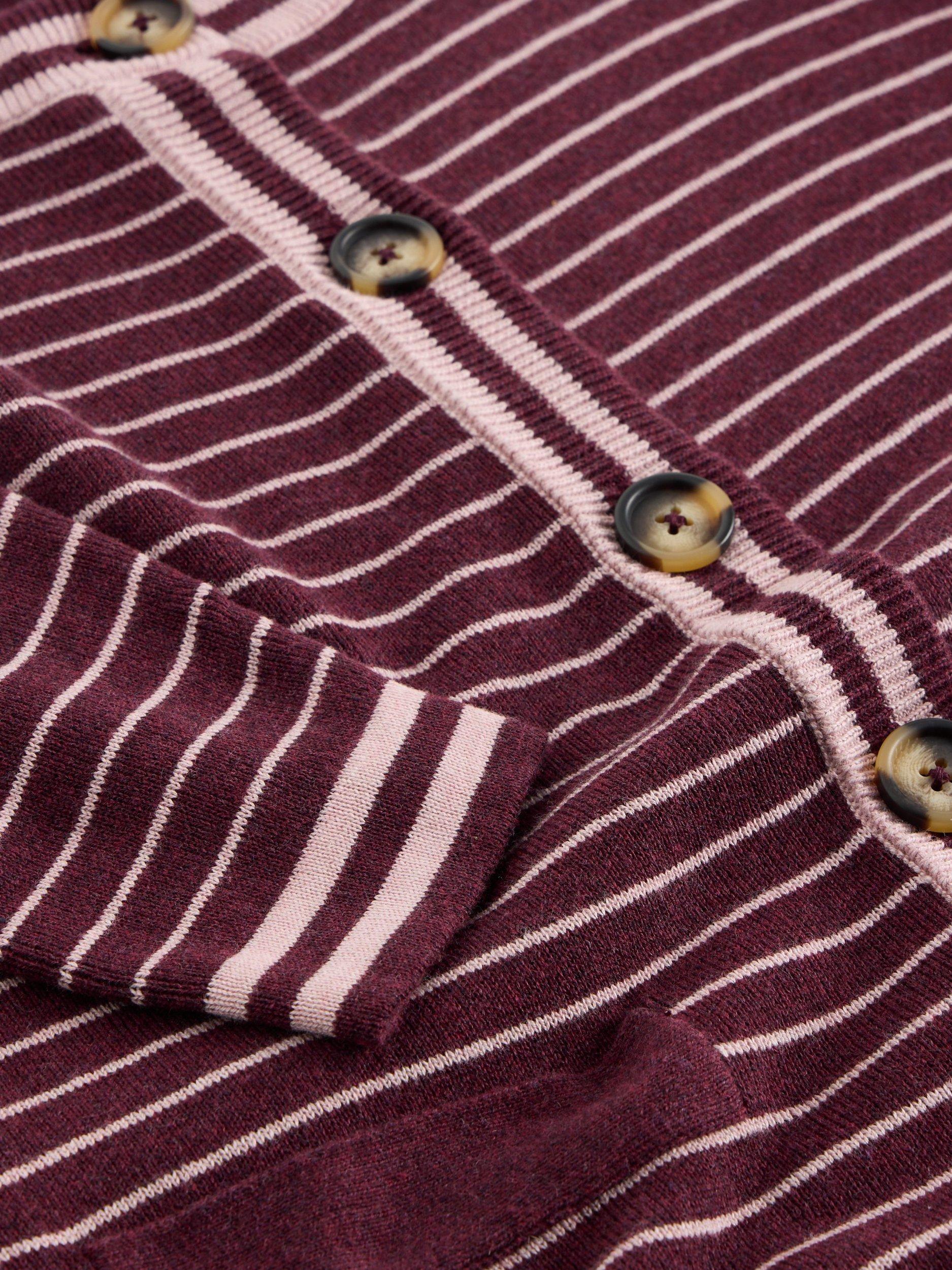 Product image 6 of 6, which shows White Stuff Charlotte Cotton Striped Cardigan, Purple/Multi, 16