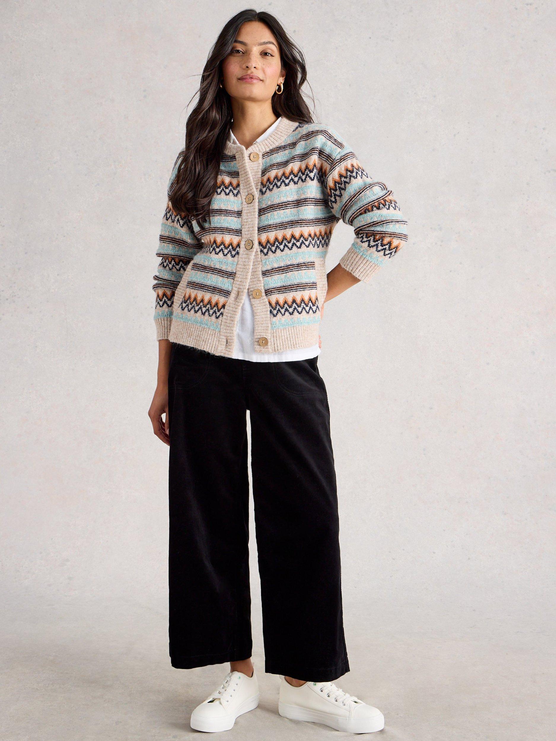 White Stuff Georgina Fair Isle Stripe Cardigan, Natural/Multi