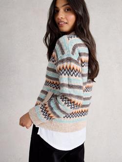 White Stuff Georgina Fair Isle Stripe Cardigan, Natural/Multi - view 2, Natural/Multi