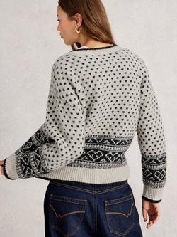 White Stuff Holly Fair Isle Heart Cardigan, Ivory/Multi - view 2, Ivory/Multi