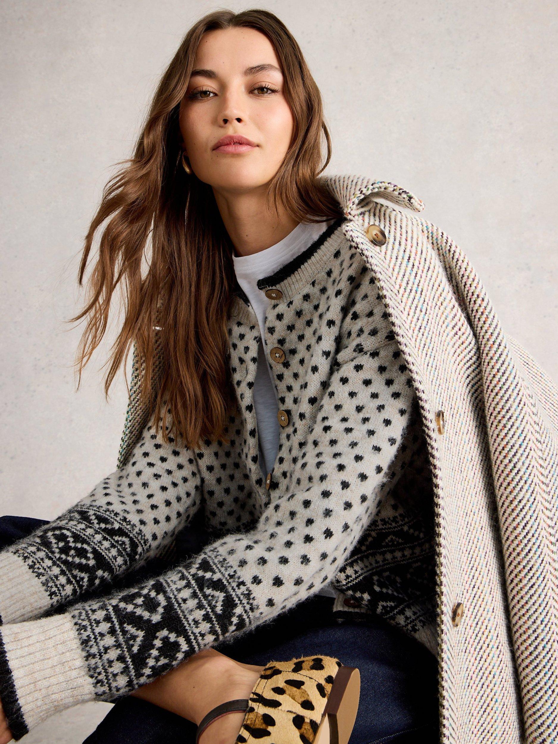 Product image 4 of 6, which shows White Stuff Holly Fair Isle Heart Cardigan, Ivory/Multi, 16