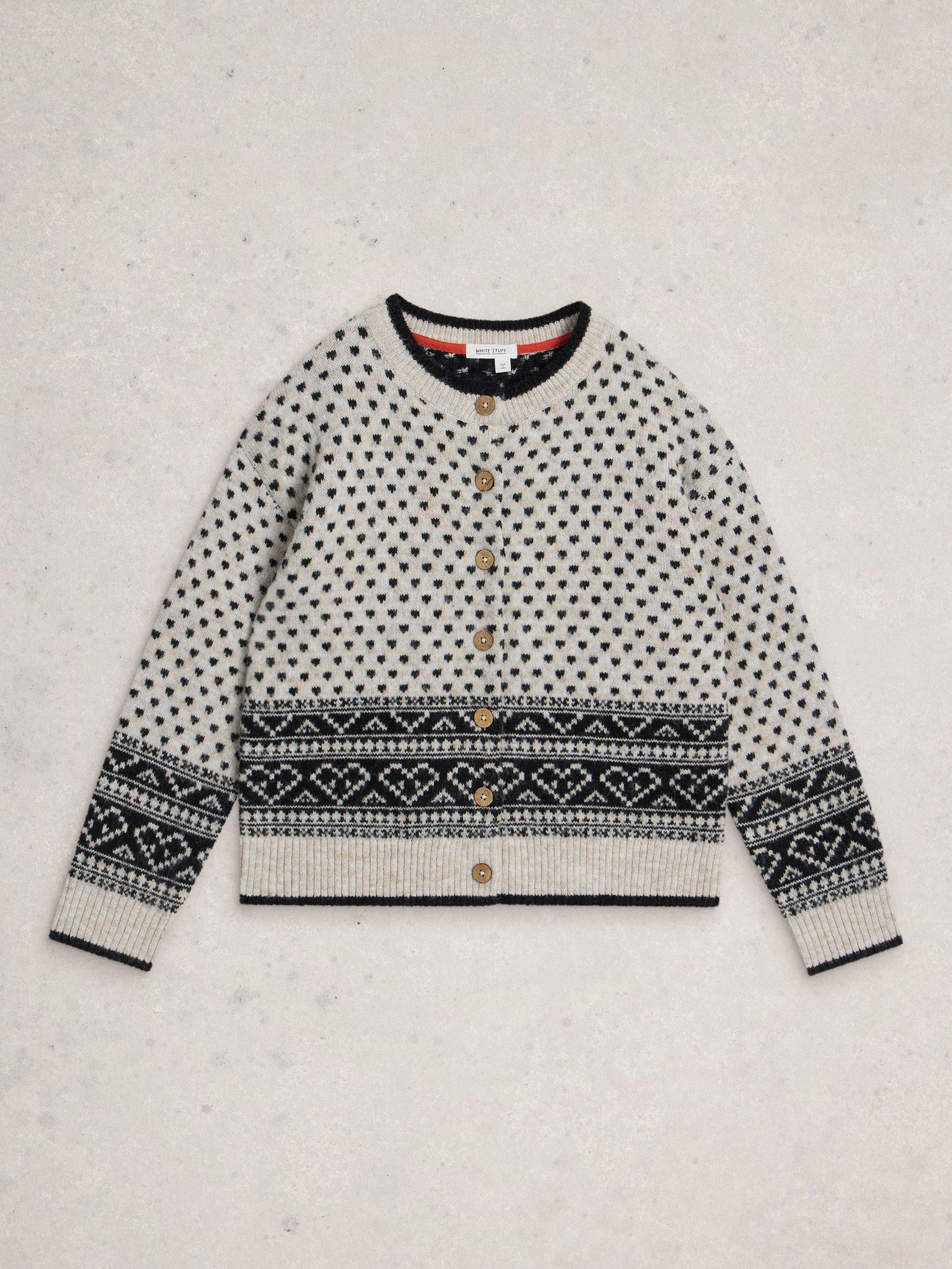 Product image 5 of 6, which shows White Stuff Holly Fair Isle Heart Cardigan, Ivory/Multi, 16