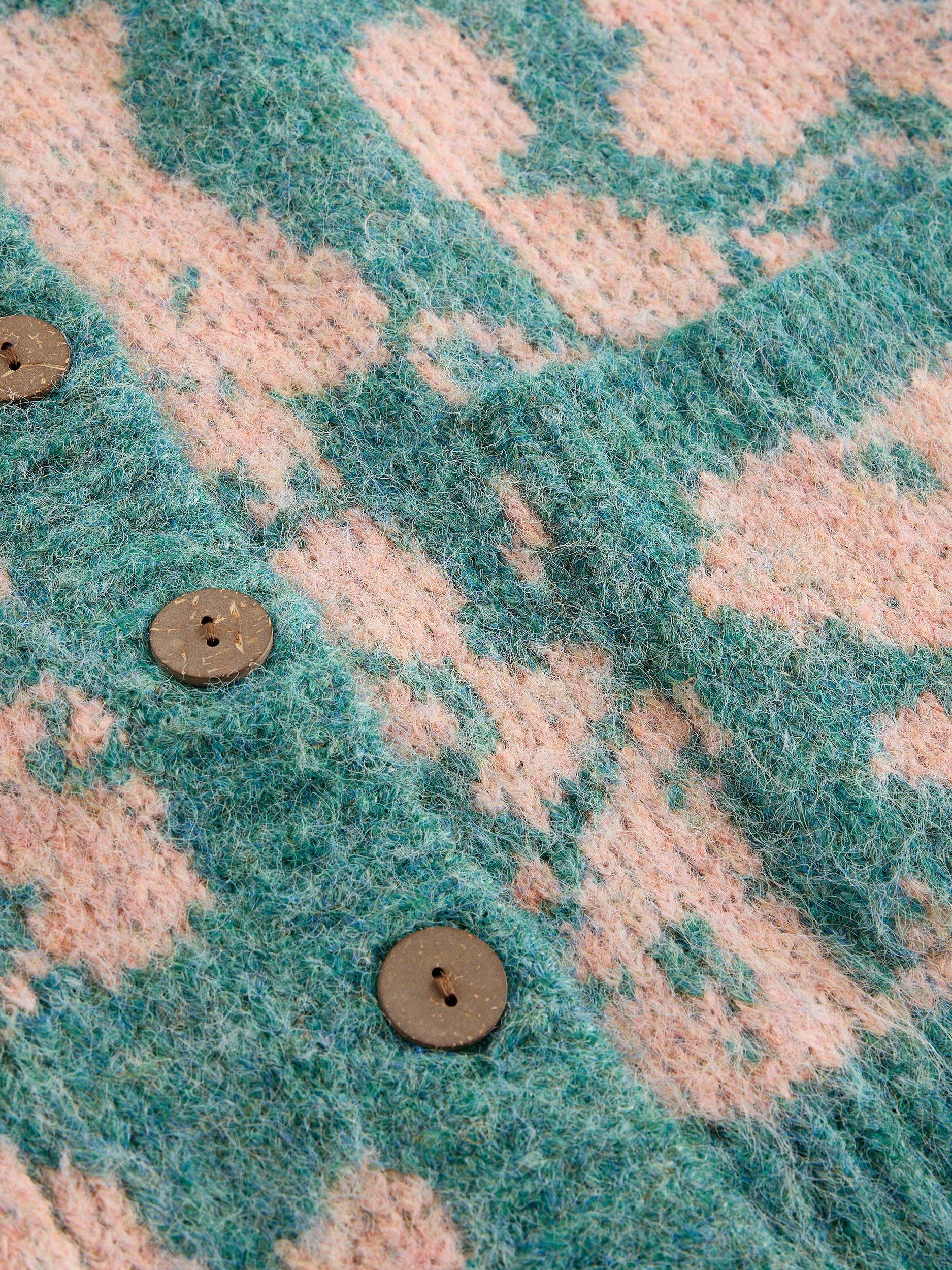 Product image 6 of 6, which shows White Stuff Jennifer Floral V Neck Chunky Cardigan, Green/Multi, 6