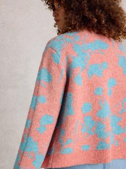 White Stuff Jenny Abstract Floral Cardigan, Coral/Turquoise - view 2, Coral/Turquoise
