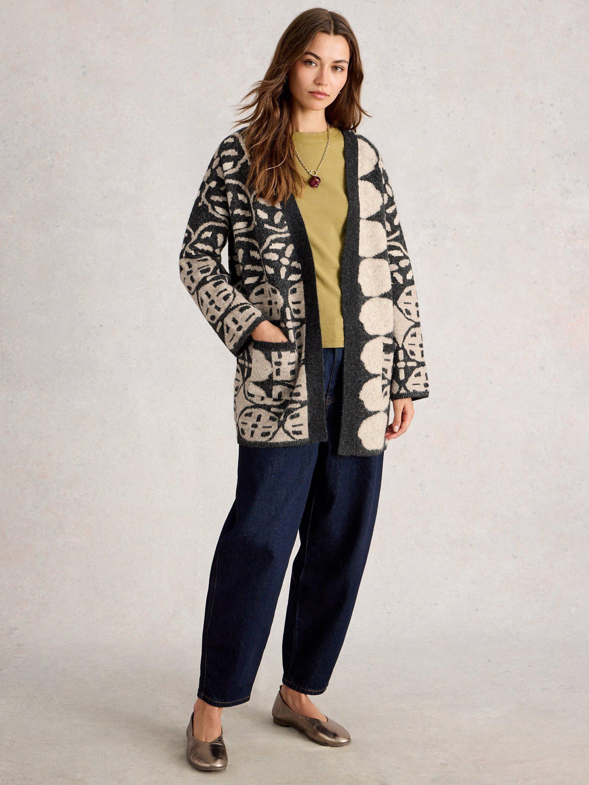 Product image 1 of 6, which shows White Stuff Jewel Geometric Open Neck Cardigan, Natural/Multi, S