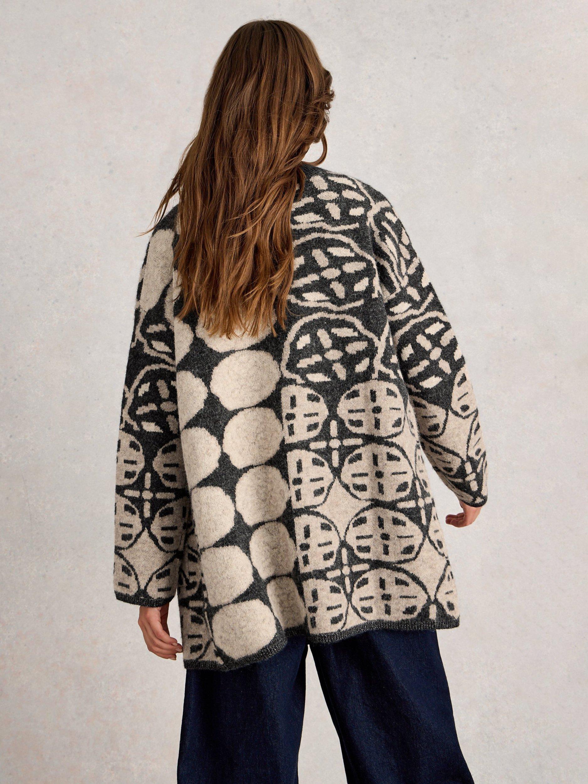 Product image 2 of 6, which shows White Stuff Jewel Geometric Open Neck Cardigan, Natural/Multi, S