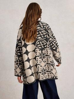 White Stuff Jewel Geometric Open Neck Cardigan, Natural/Multi - view 2, Natural/Multi