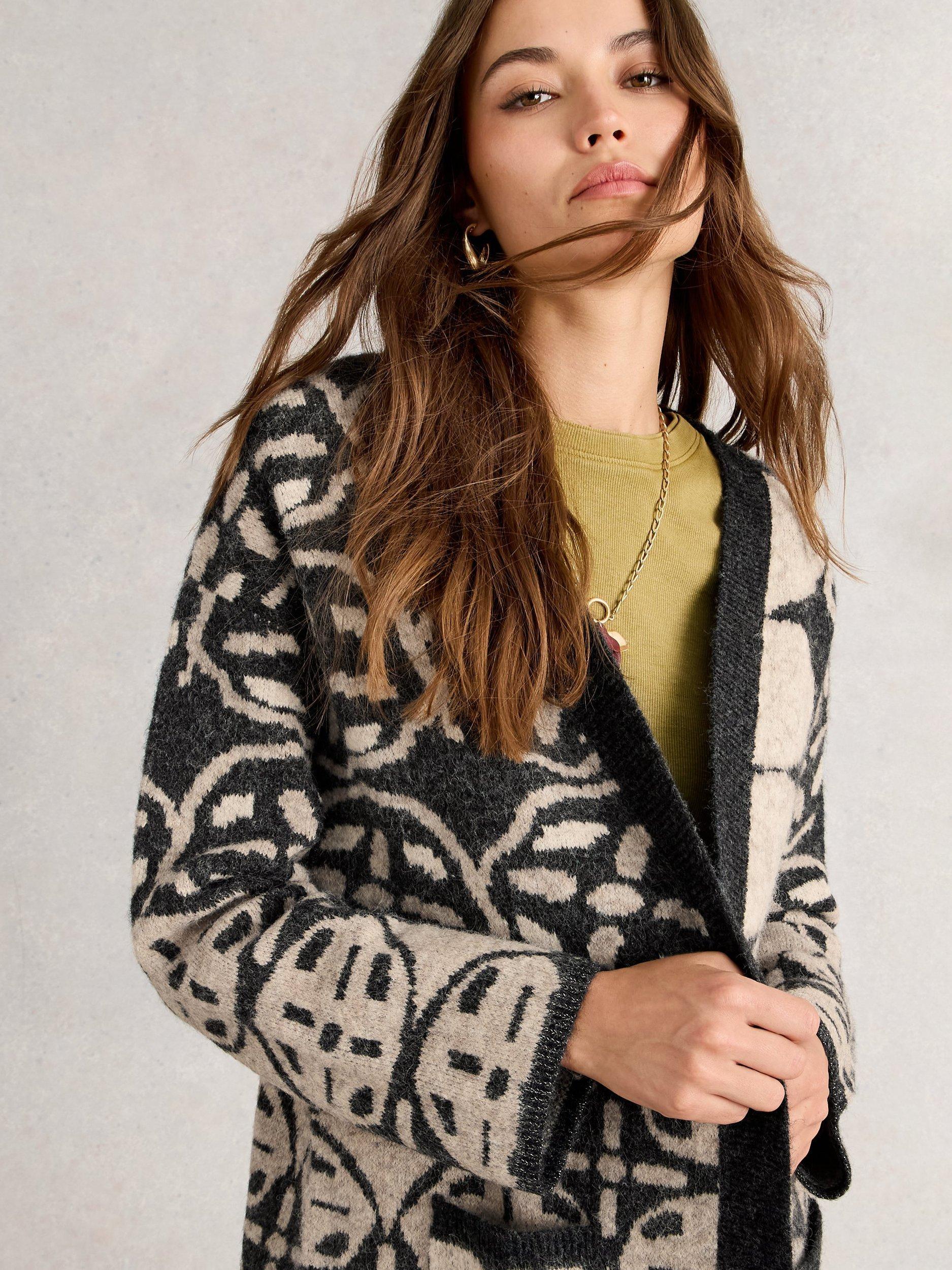 Product image 4 of 6, which shows White Stuff Jewel Geometric Open Neck Cardigan, Natural/Multi, S