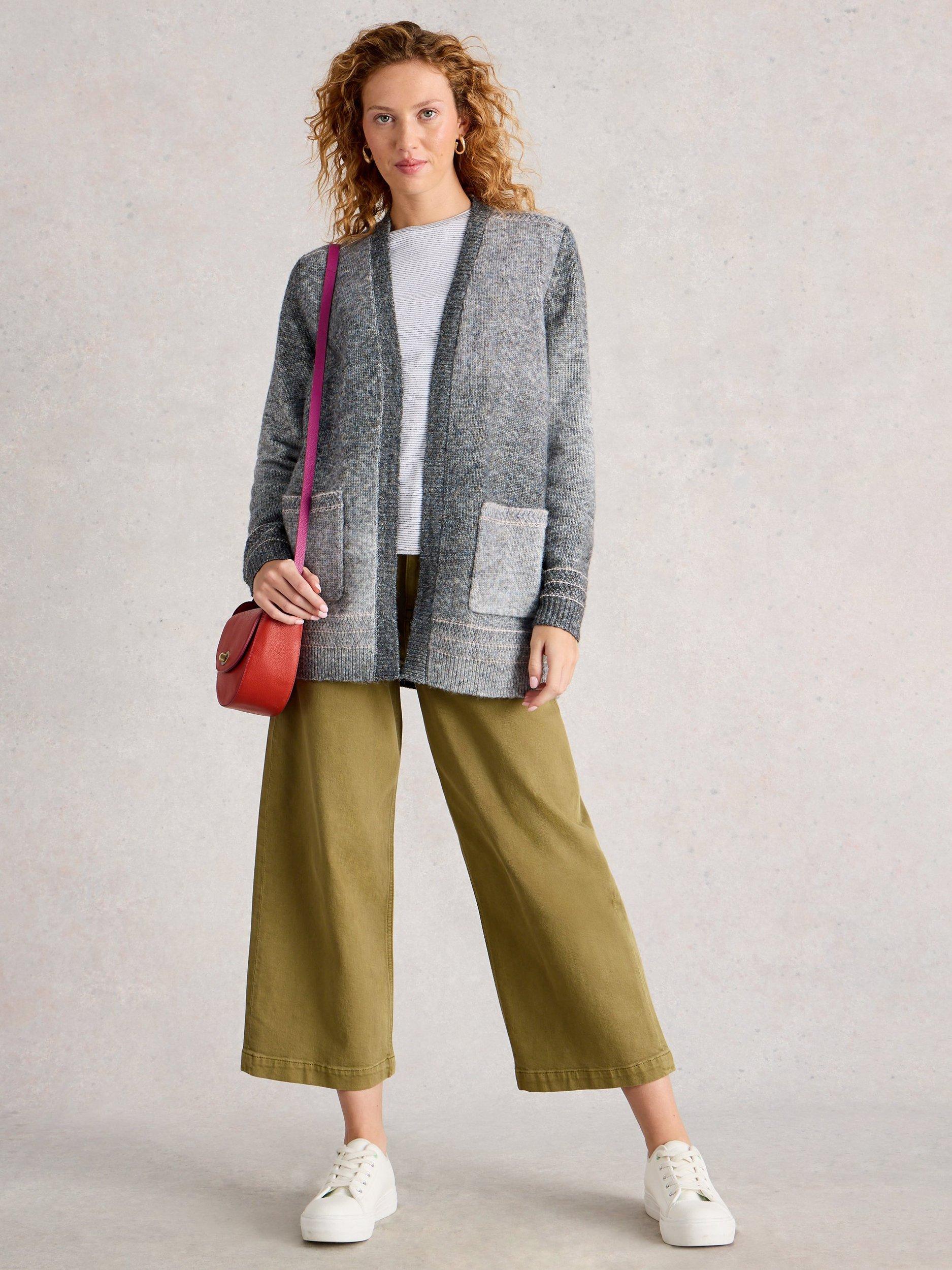 Product image 1 of 6, which shows White Stuff Lilbet Open Neck Wool Blend Cardigan, Grey/Multi, S