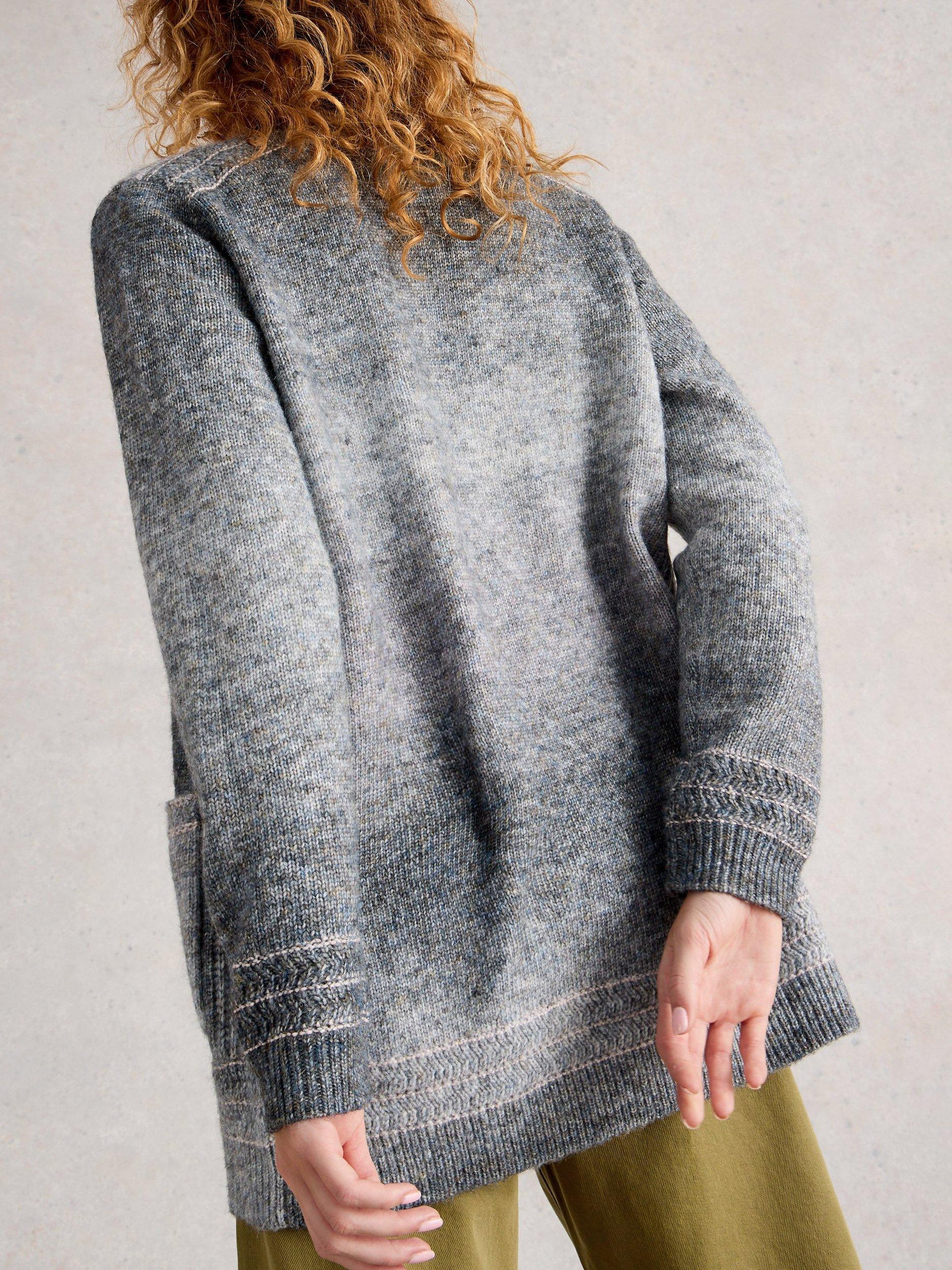 Product image 2 of 6, which shows White Stuff Lilbet Open Neck Wool Blend Cardigan, Grey/Multi, S