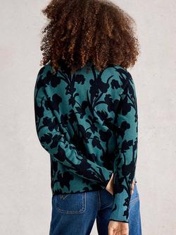 White Stuff Lulu Leaves Cardigan, Blue/Multi - view 2, Blue/Multi