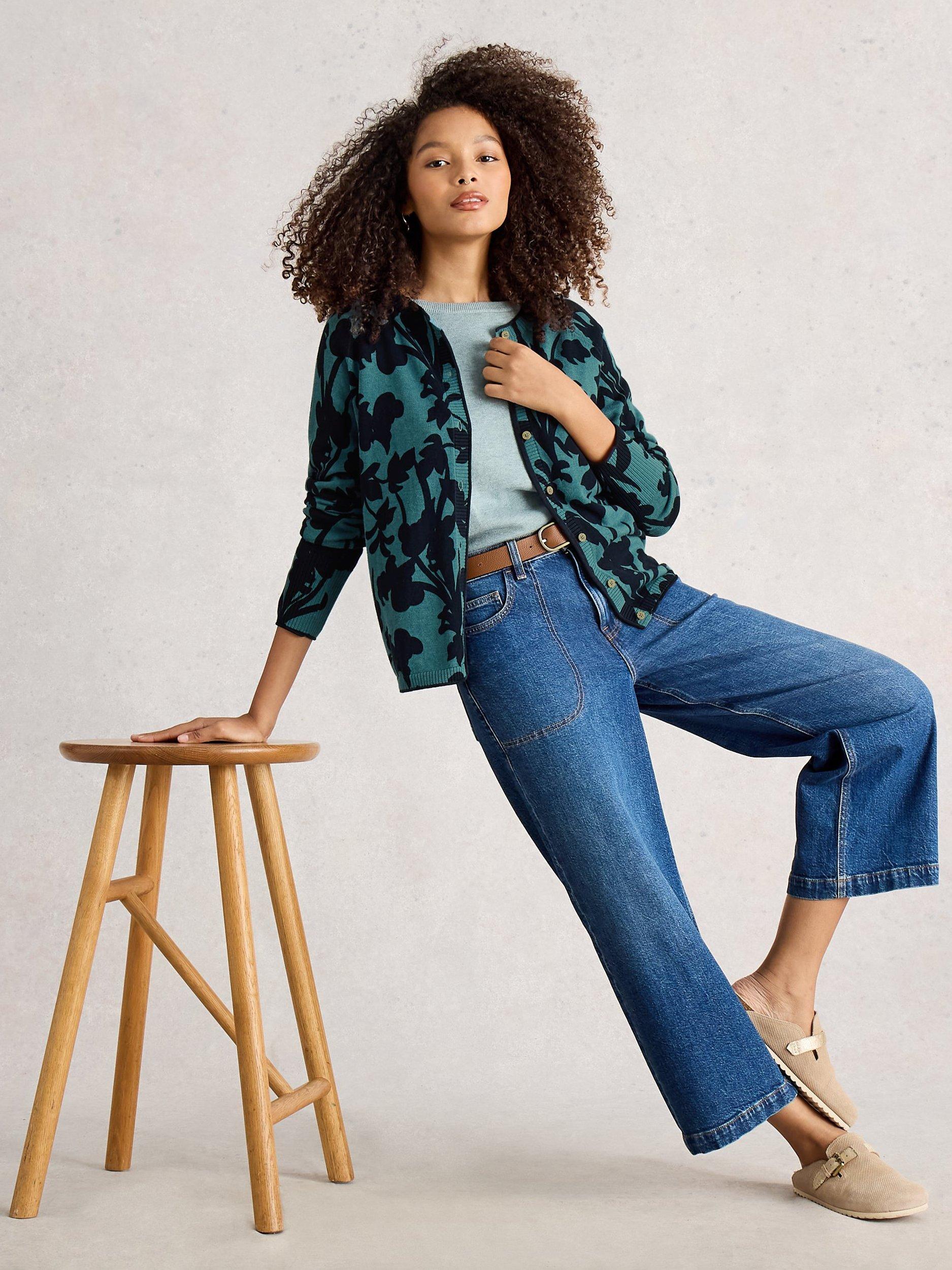 Product image 4 of 6, which shows White Stuff Lulu Leaves Cardigan, Blue/Multi, 6