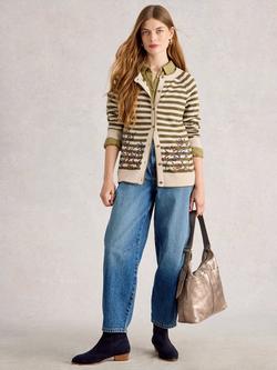 White Stuff Lulu Striped Organic Cotton Cardigan, Natural/Multi