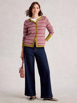 White Stuff Lulu Textured Stripe Cardigan, Pink/Multi, Pink/Multi