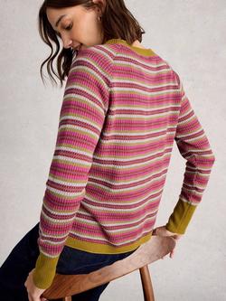 White Stuff Lulu Textured Stripe Cardigan, Pink/Multi - view 2, Pink/Multi