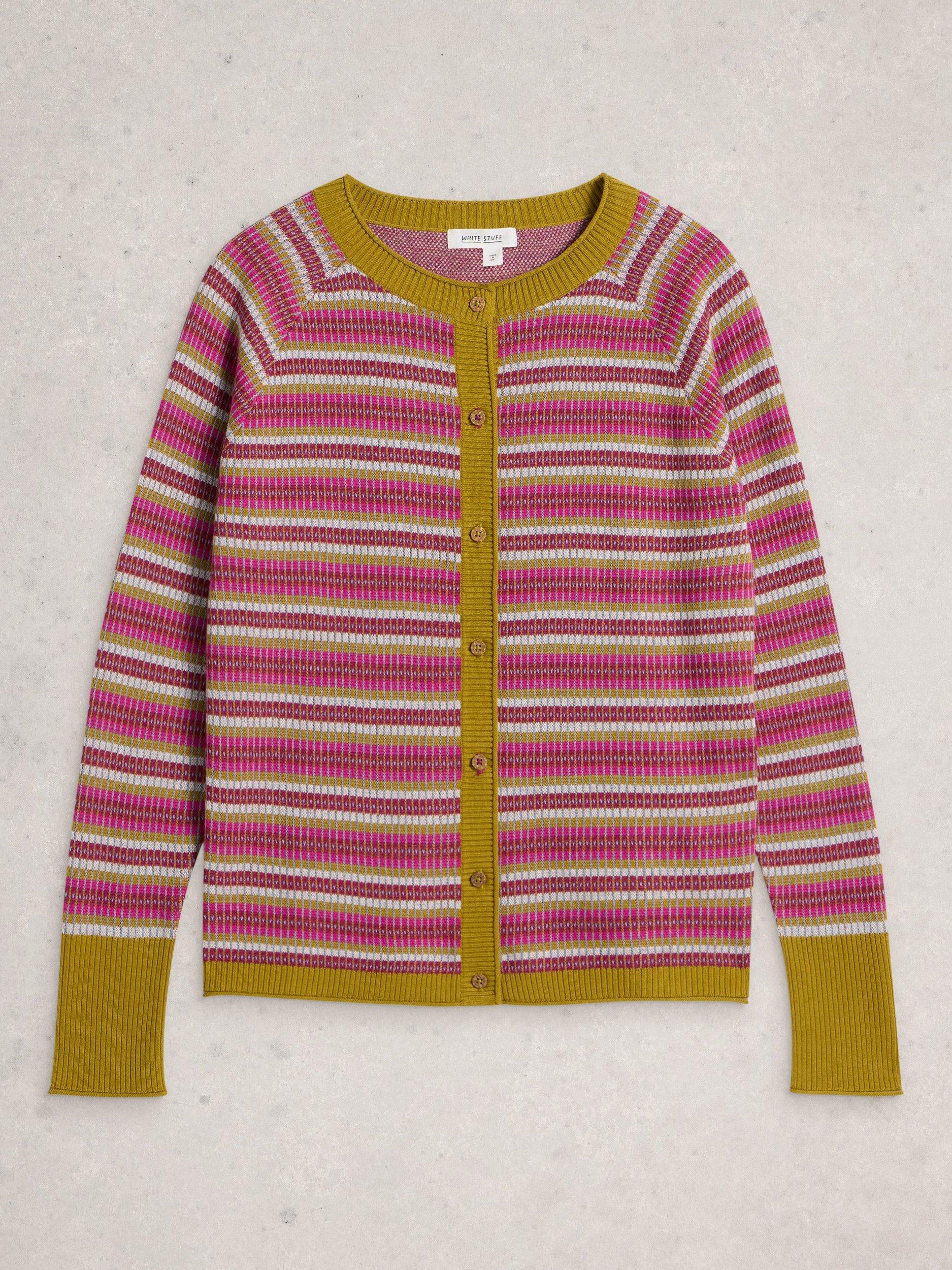 Product image 5 of 6, which shows White Stuff Lulu Textured Stripe Cardigan, Pink/Multi, 6
