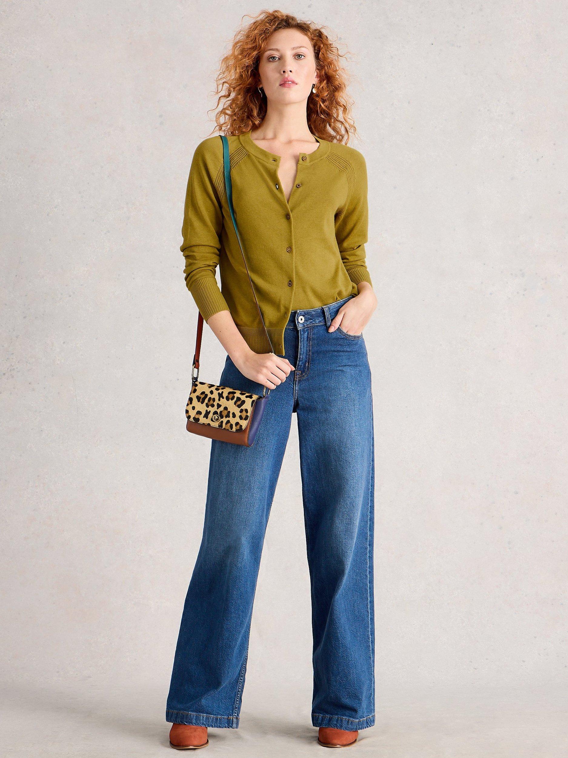 Product image 1 of 6, which shows White Stuff Lulu Fine Knit Crew Neck Cardigan, Mid Chart, 8