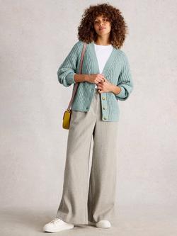 White Stuff Sally Buttoned Cotton Blend Textured Cardigan, Dusty Green
