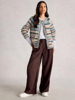 White Stuff Suzanna Wool Blend Stripe Long Sleeve Crew Neck Cardigan, Blue/Multi