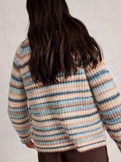 White Stuff Suzanna Wool Blend Stripe Long Sleeve Crew Neck Cardigan - view 2, Blue/Multi