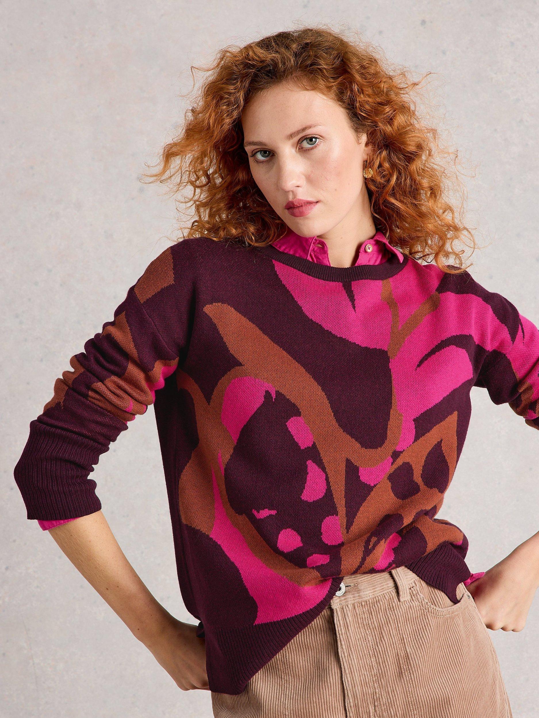 Product image 3 of 6, which shows White Stuff Olive Abstract Jumper, Plum/Multi, 10