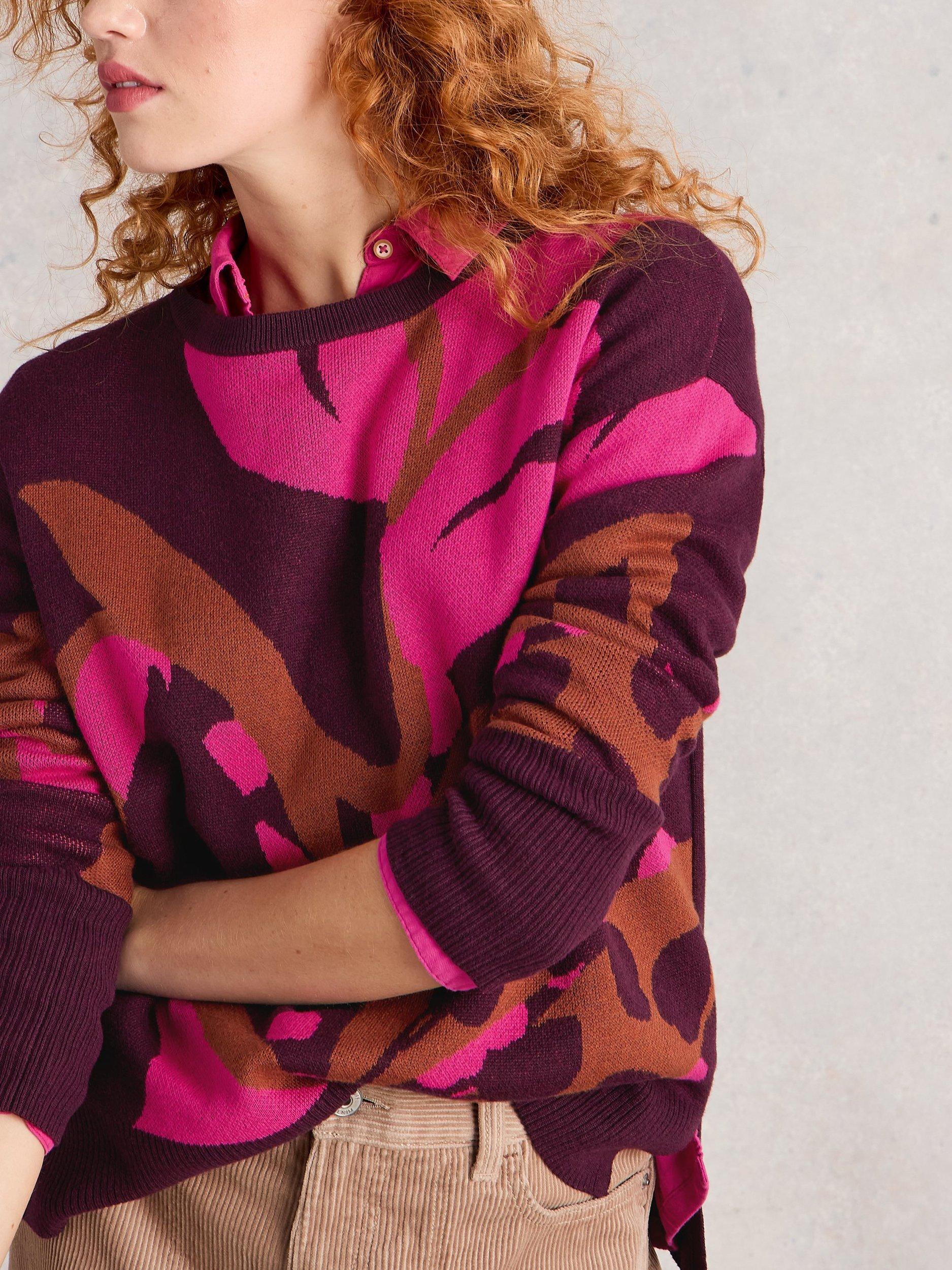 Product image 4 of 6, which shows White Stuff Olive Abstract Jumper, Plum/Multi, 10