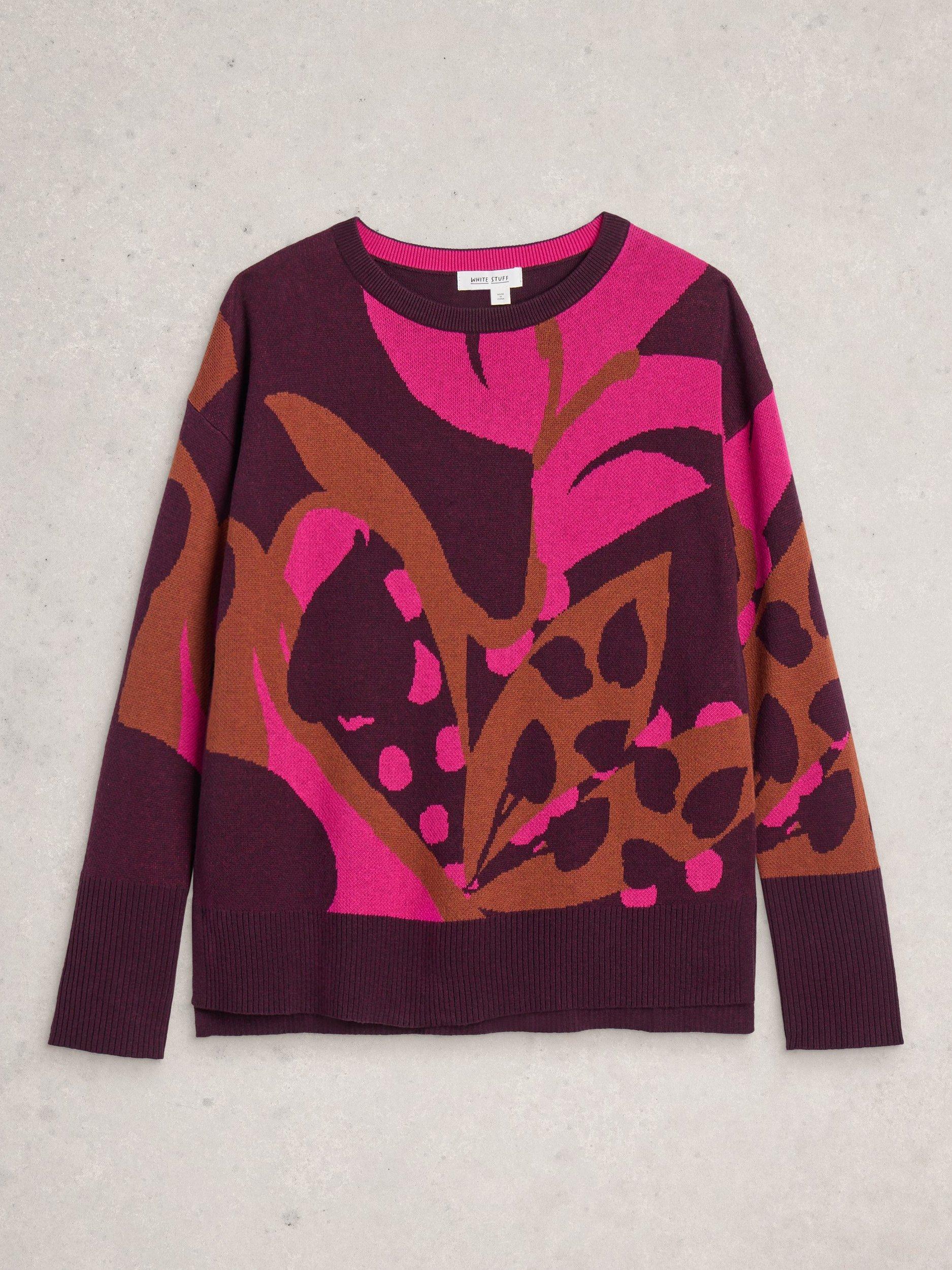 Product image 5 of 6, which shows White Stuff Olive Abstract Jumper, Plum/Multi, 10