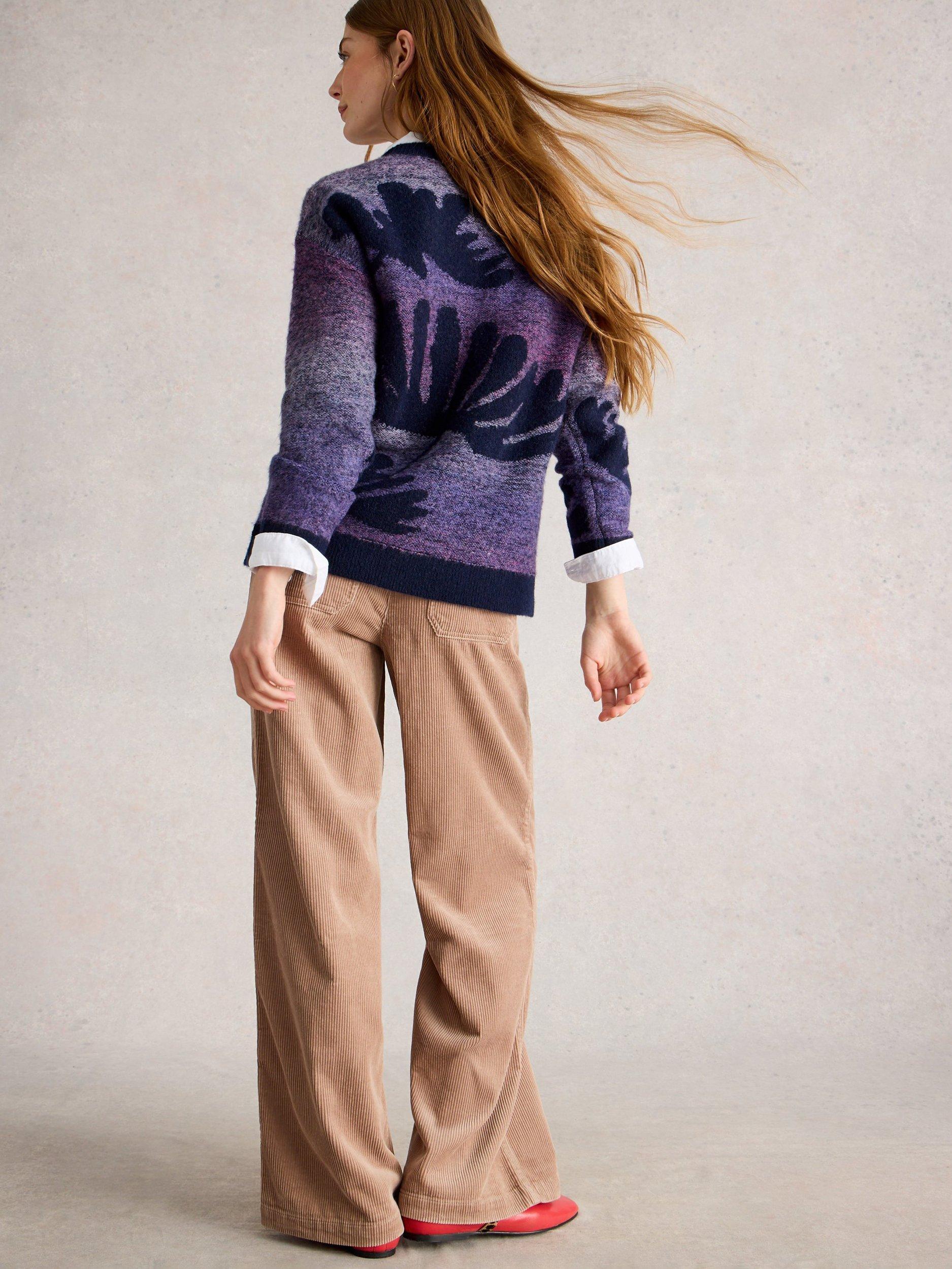 Product image 2 of 6, which shows White Stuff Fern Space Dye Leaf Jumper, Navy/Multi, 6