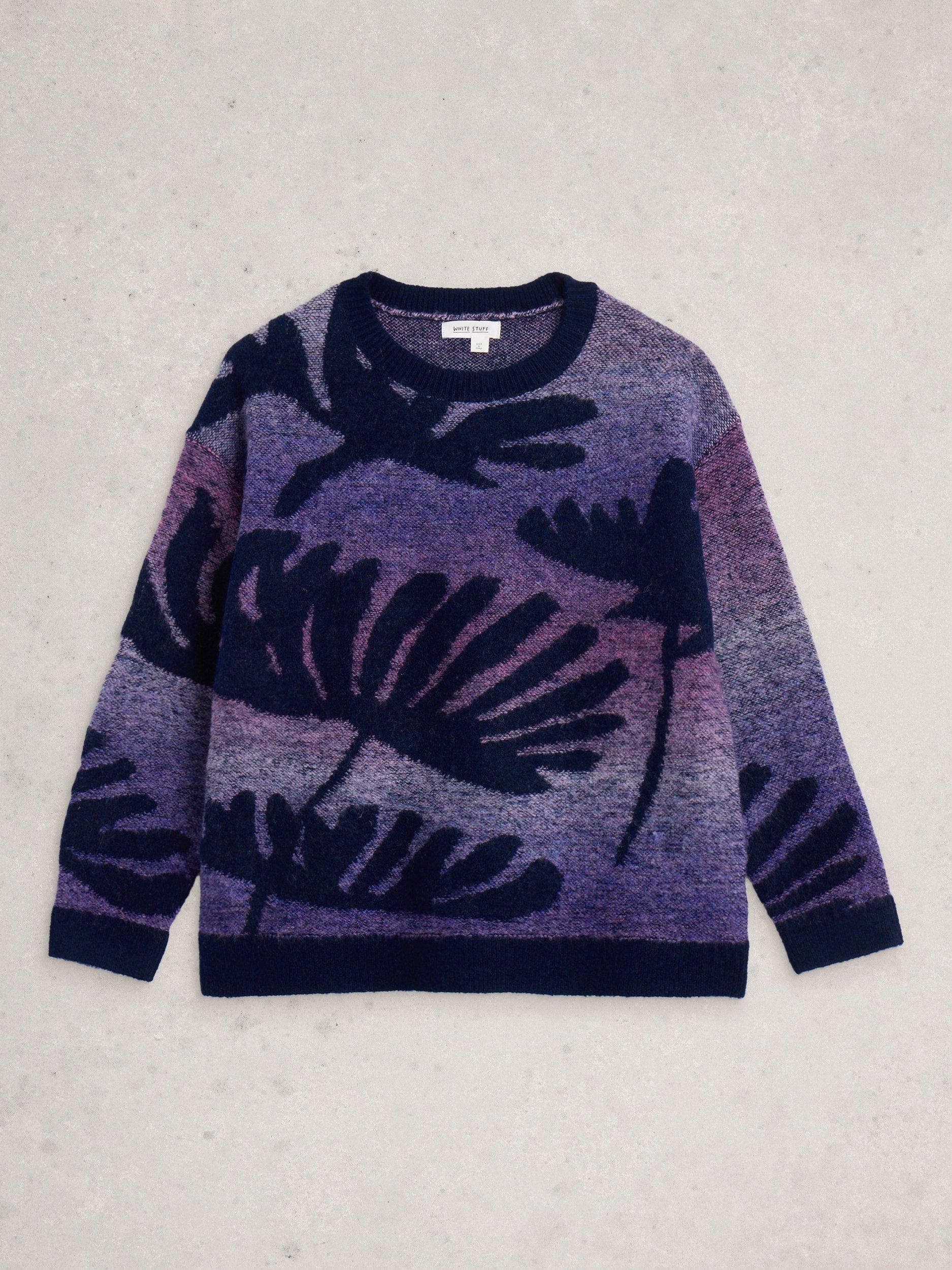 Product image 5 of 6, which shows White Stuff Fern Space Dye Leaf Jumper, Navy/Multi, 6