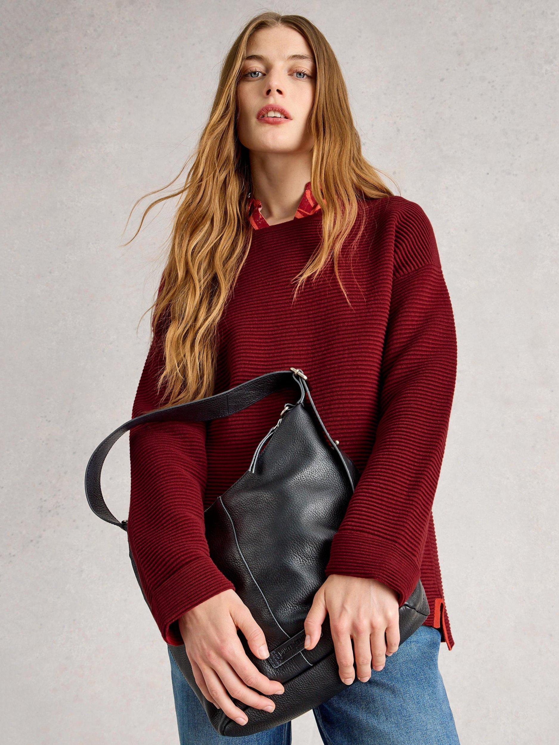 Product image 4 of 6, which shows White Stuff Jana Rib Pure Organic Cotton Jumper, Deep Red, 6